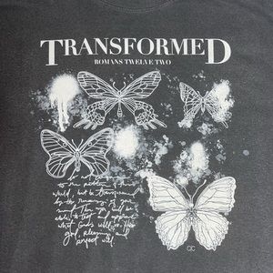 XL Gray ‘TRANSFORMED Romans 12:2’ with butterflies-NWT